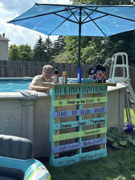 Cricut Party Decor, Pool Decorating Ideas, Pool Deck Decorations, Pool Deck Decorating Ideas, Outdoor Pool Area, Pool Ladder, God Sent, Pool Stuff, Pool Backyard