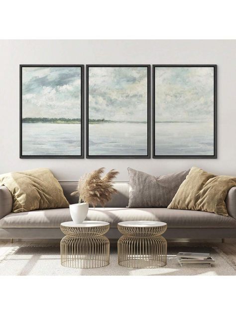 SIGNFORD 3pcs Framed Wall Art Prints Pastel Misty Abstract Landscape Illustrations Lake Ocean Coastal Nature Digital Art Set Wall Decorative Minimalist Artwork For Living Room, Bedroom, Office Lake Home Interior, Nature Digital Art, Lake Cottage Decor, Beach Themed Wall Art, Beach Canvas Wall Art, Wall Art Landscape, Beach Artwork, Landscape Wall Decor, Artwork For Living Room