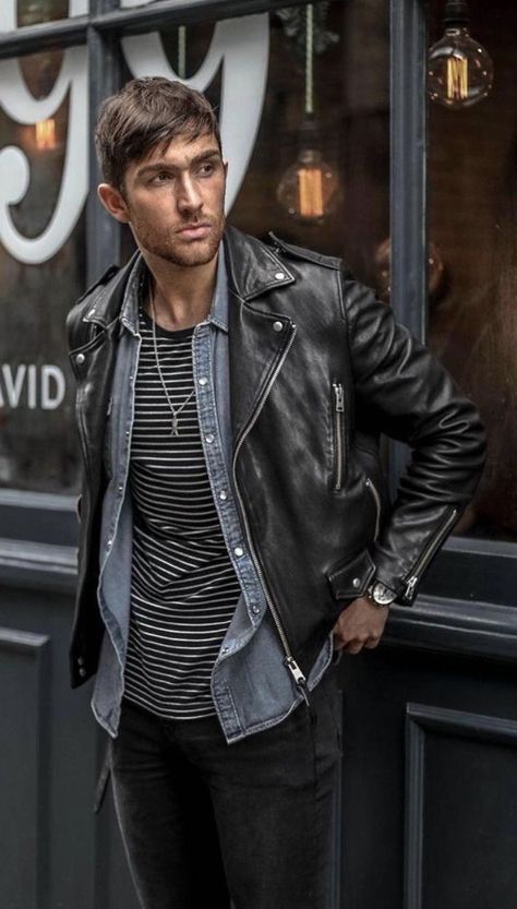 Double Rider Jacket, Leather Jacket Street Style, Air Force Jacket, Leather Jeans Men, Rider Jacket, Semi Formal Outfits, Western Denim Shirt, Riders Jacket, Leather Jacket Style