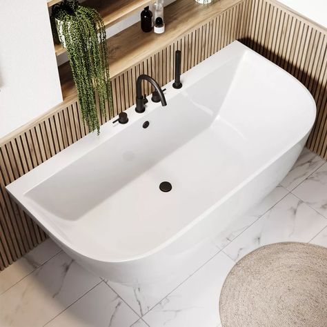 Freestanding Back to Wall Double Ended Bath 1650 x 780mm - Manilla MAN1650 | eBay Shower Over Freestanding Bath Ideas, Free Standing Baths For Small Bathrooms, Bath For Small Bathroom, Bathroom Remodel Uk, Free Standing Bath Small Bathroom, Bathroom Ideas Free Standing Bath, Bathroom Eaves, Ensuite With Bath, Bungalow Interior