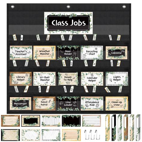 PRICES MAY VARY. Classroom Jobs Chart Set: you will receive 1 class jobs pocket chart with grommets and 1 pieces of class jobs card, 15 pieces of work division cards and 9 pieces of blank task cards, 60 pieces of name labels in 6 colors, enough quantity to satisfy your decoration needs Designed Specifically for Class: the job chart for classroom is well designed in different styles, such as different classroom task cards and name labels, to better assign and release classroom jobs; It's a quick Classroom Job Chart, Boho Classroom Decor, Boho Rainbow Classroom, Classroom Bulletin Board, Boho Classroom, Class Jobs, Rainbow Classroom, Job Chart, Teacher Helper