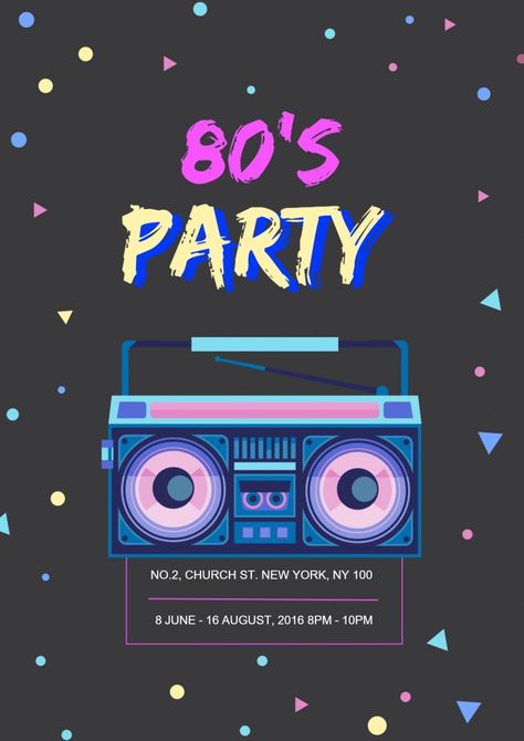 80'S PARTY Aesthetic Pleasing, Create Stickers, Concert Poster Design, 80's Party, Ui Game, Party Flyer Template, Ticket Design, Soul Train, Design Layouts