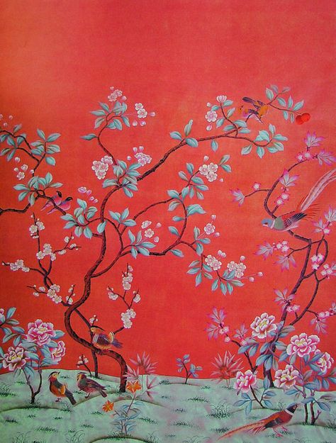 This Handcrafted Life: How do they do that? Chinoiserie Wallpaper details Chinoserie Wallpaper, Josh Flagg, Chinoiserie Room, Red Chinoiserie, Chinese Wallpaper, Chinoiserie Wall, Hand Painted Wallpaper, Chinoiserie Style, Chinoiserie Wallpaper