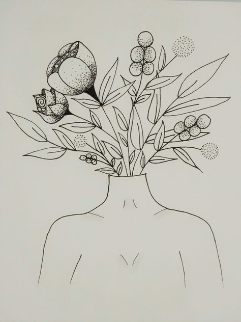 Original design by Sarah Maqboub  #Head #Body #Flowers #InstaDrawing #Dessin #Passion Head Of Flowers Drawing, Flower Head Sketch, Human Flower Art, Plants Coming Out Of Head Drawing, Flower Head Illustration, Head Flowers Drawing, Flowers Coming Out Of Head Painting, Flower Lady Drawing, Person With Flowers Drawing