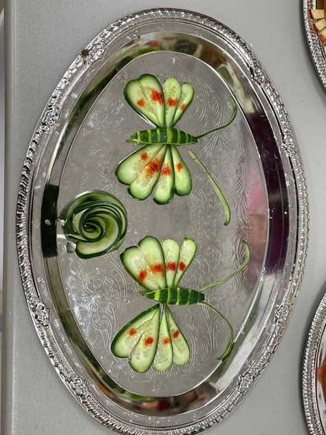 Cucumber 🥒 Butterfly 🦋 Fruit And Vegetable Carving, Vegetable Carving, Fruits And Vegetables, Cucumber, Watermelon, Carving, Fruit, Tableware