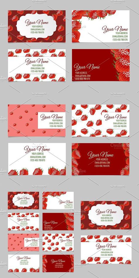 Strawberry Business, Strawberry Background, Business Card Set, Strawberry Farm, Earring Inspiration, Business Card Templates, Strawberry Jam, Corporate Identity, Card Templates