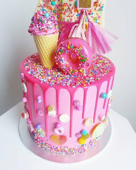 #Pink #candy #cake Candyland Cakes, Candyland Cake, Candy Birthday Cakes, 6th Birthday Cakes, Candy Cakes, Birthday Cake Ideas, Candy Cake, Drip Cake, Cake Images