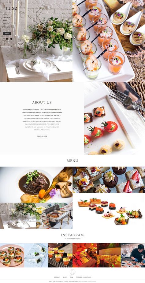 Website - Luxe Catering Pte Ltd Catering Catalogue Design, Catering Website Design, Greek Banner, Catering Branding, Catering Website, Catering Menu Design, Eat Greek, Catering Design, Waffle Toppings