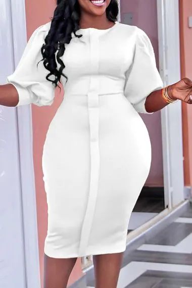 White Dress Classy, Midi Dress Work, Red And White Dress, Bodycon Dress With Sleeves, Half Sleeve Dresses, Black Midi, Waist Dress, Classy Dress, White Casual