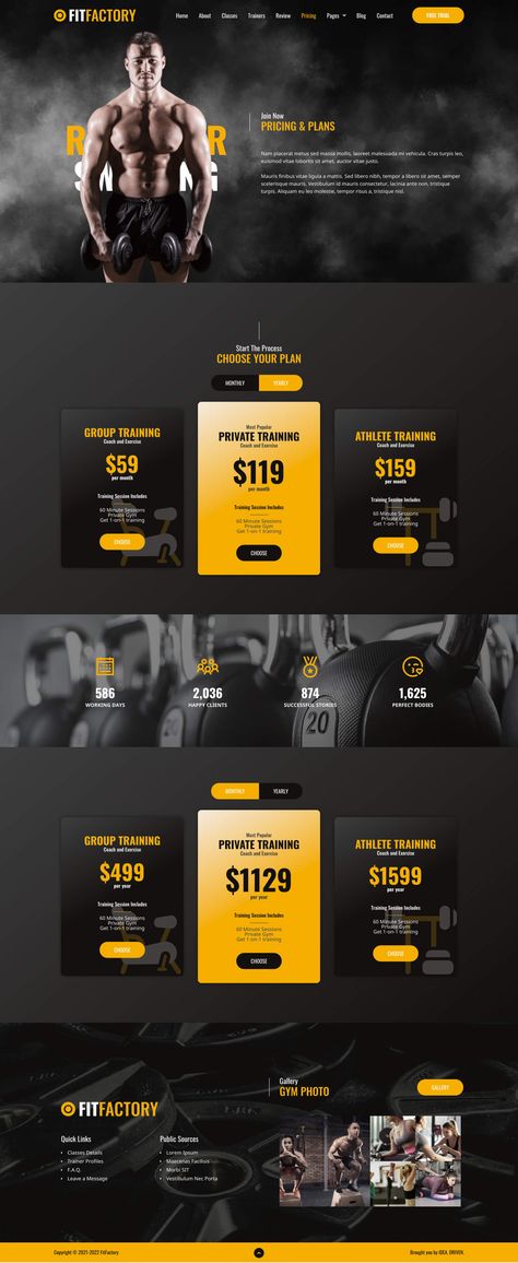 Personal Trainer Website, Gym Plans, Exercise Coach, Footer Design, Fitness Website, Coach Website, Ui Design Website, Dark Style, Webpage Design