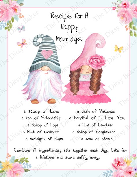 Happy Birthday Gnome Image, Gnome Bridal Shower Ideas, Recipe For A Happy Marriage, Gnome Wallpaper, Marriage Prayers, Gnome Images, Marriage Prayer, Christmas Card Art, Background Wall