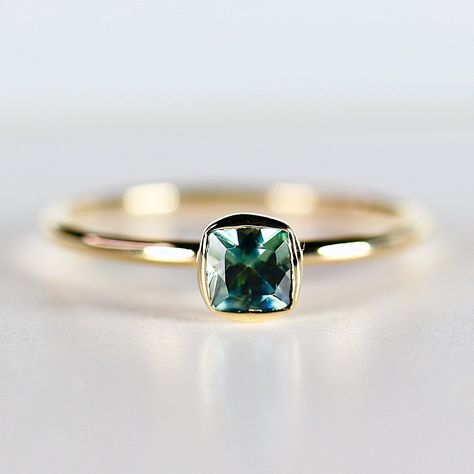 Cushion Cut Montana Sapphire Engagement Ring 14k Gold, Bezel Set Sapphire Solitaire Ring, Handmade Ring, Statement Jewelry, Gift For Wife Montana Sapphire Engagement, Montana Sapphire Engagement Ring, Western Montana, Montana Sapphire Ring, Green Sapphire Ring, Jewelry Workshop, Montana Sapphire, Sapphire Engagement Ring, Local Jewelry