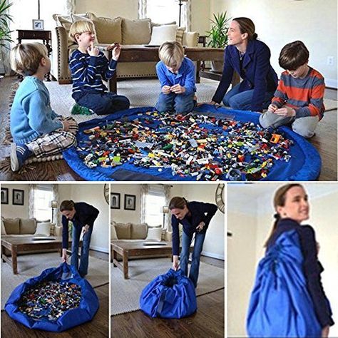 Toy and Lego Bags are a lifesaver for clup! This tutorial is super easy to follow and do, and it makes a playmat, too. Toy Bin Organizer, Baby Toy Storage, Toy Sack, Kids Toy Organization, Large Storage Bags, Play Rug, Toy Storage Bags, Lego Storage, Storage Bags Organization