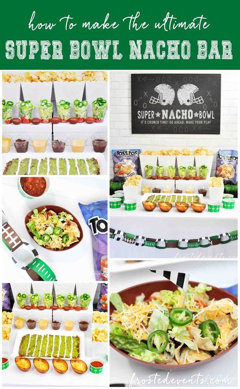 Football Party Ideas- Football party food- Super Bowl Nacho Bar with Tostitos Food Ideas #football #footballparty #superbowl #footballfood #partyfood #snackstadium Nacho Bowl, Football Party Snacks, Super Nachos, Football Party Ideas, Trophy Diy, Super Bowl Party Food, Tailgate Party Food, Super Bowl Trophy, Super Bowl Decorations