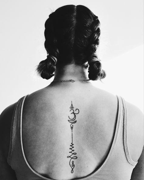 Back Tattoo Unalome, Unalome Placement Tattoo, Unalome Libra Tattoo, Moon Unalome Tattoo Designs, Unalome With Breathe Symbol, Tattoo Sanskrit, Tattoos 2023, Mom Things, Sanskrit