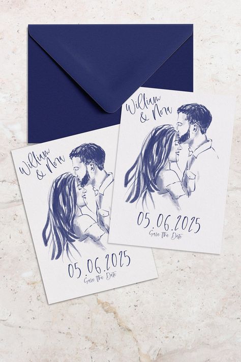 Save The Date Illustration Couple, Drawn Couple, Save The Date Illustrations, Hand Drawn Wedding, Edit Template, Portrait Sketch, Save The Date Template, Couple Portrait, Save The Date Templates