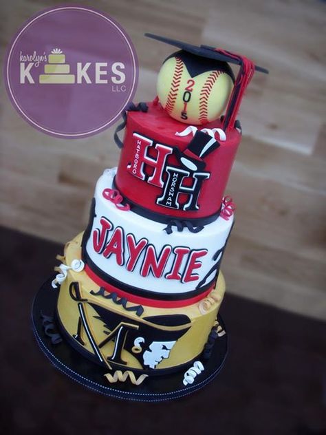 Karolyn's Kakes, LLC Baseball Graduation Cake, Senior Cakes, Fondant Graduation Cap, Softball Cakes, Softball Birthday Cakes, Softball Cake, Baseball Cakes, High School Graduation Cakes, College Graduation Cakes