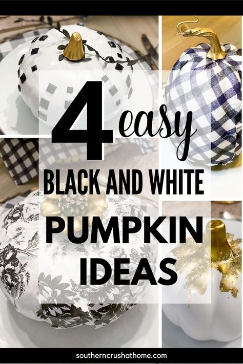 When it comes to pumpkin decor, it doesn't get any easier than these four easy Dollar Tree black and white pumpkin ideas! Using four simple techniques, you can easily transform traditional orange pumpkins into glam style black and white pumpkin decor. Let's make these! 👇👇 https://www.southerncrushathome.com/black-and-white-pumpkin-ideas/ #pumpkinpaintingideas #blackandwhitepumpkins #buffalocheckpumpkins #paintingpumpkins #modernpumpkins #glampumpkins #blackandwhitepumpkindecor White Pumpkin Ideas, Black And White Fall Decor, Stackable Pumpkins, Traditional Fall Decor, Light Pink Paint, Tree Black And White, White Pumpkin Decor, Pumpkins Ideas, Black And White Pumps