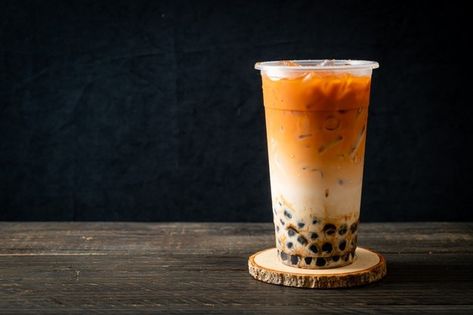 Thai Tea Boba, Photo Bubbles, Menu Cafe, Pearl Milk Tea, Thai Milk Tea, Tea Aesthetic, Matcha Green Tea Latte, Boba Pearls, Bubble Tea Boba