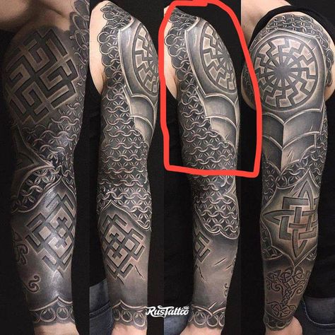 Asatru Tattoo, Armor Sleeve Tattoo, Celtic Sleeve Tattoos, Armour Tattoo, Slavic Tattoo, Shoulder Armor Tattoo, Body Armor Tattoo, Viking Tattoo Sleeve, Armor Tattoo