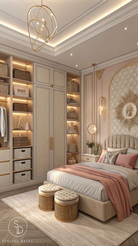 Gold And Cream Bedroom, Rich Bedroom Aesthetic, Luxury Bedroom Aesthetic, Cream And Gold Bedroom, Luxury Dorm Room, Cozy Aesthetics, Bedroom Chic, Cream Bedrooms, Fall Bedroom Ideas