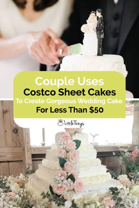 Wedding Cake Costco, Costco Cake Wedding, Wedding Cake Diy Make Your Own, Sheet Cakes For Weddings Reception, Costco Wedding Cake Hack, Wedding Cake For 200 Guests, Costco Sheet Cake Wedding, Sheet Cake Wedding Cakes, Grocery Store Wedding Cake