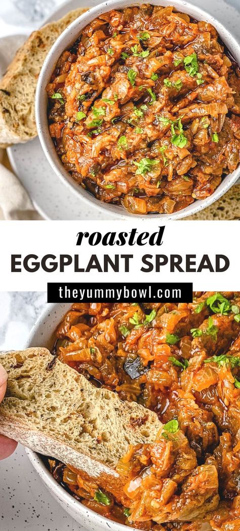 Perfect to spread over crackers for an easy, healthy, delicious appetizer.#eggplantcaviar #eggplantdip #eggplantcaviarrussian Eggplant Caviar Recipe, Eggplant Spread, Eggplant Caviar, Roasted Eggplant Dip, Vegetarian Mains, Caviar Recipes, Eggplant Dip, Healthy Appetizer Recipes, Roasted Eggplant