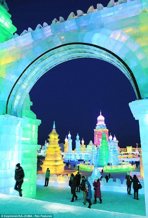 Harbin China, Ice Festival, Snow Festival, Ice Art, Ice Sculpture, Snow Sculptures, Snow Art, Festivals Around The World, Winter Festival