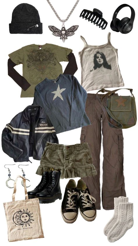 Pop Grunge Outfit, Nerdy Grunge Outfits, Soft Grunge Fashion Aesthetic, Grunge Apocalypse Outfit, Forest Clothes Aesthetic, Earth Grunge Aesthetic, Cottage Grunge Outfits, Brown Grunge Outfit, Adventure Core Aesthetic Outfits