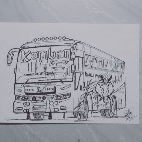 Komban Bus Drawing, Komban Bus, Bus Sketch, Kids Bus, Bus Drawing, Marvel Art Drawings, Monkey Wallpaper, Colorful Borders Design, Bullet Journal Paper