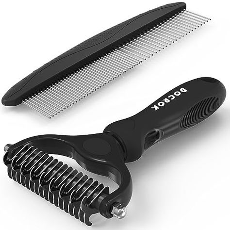 Limited-time deal: Pet Grooming Brush and Metal Comb Combo, Cat Brush Dog Brush for Shedding, Undercoat Rake for Dogs Grooming Supplies, Dematting Deshedding Brush Dogs Shedding Tool for Long matted Haired Pets, Black Dog Brush, Cat Brush, Dogs Grooming, Long Haired Dogs, Dog Grooming Supplies, Long Haired Cats, Metal Comb, Dog Shedding, Dog Brushing