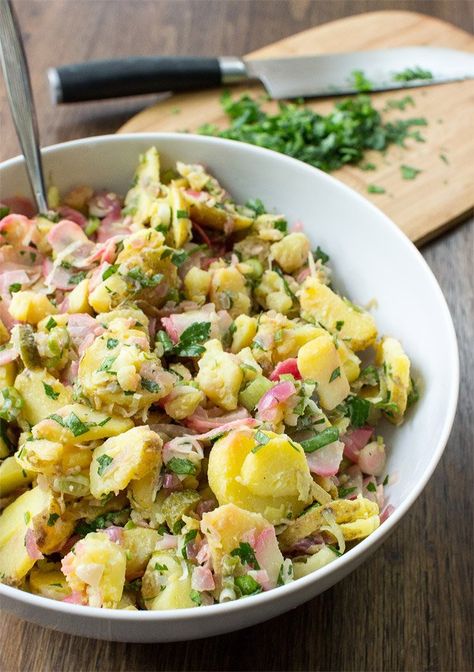 Damn Delicious Vegan Potato Salad | No Oil, No Mayo Low Fat Vegetarian Recipes, High Carb Low Fat Vegan, Vegan Potato Salad, Low Fat Vegan Recipes, Vegan Potluck, Vegetarian Bbq, Vegan Potato Salads, Vegan Party, Vegan Potato