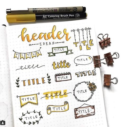 Simple Calligraphy Tricks and 25 Simple headers to get you started! | My Inner Creative Bullet Journal Titles, Bullet Journal Headers, Coloring Brush Pen, Bullet Journal Font, Journal Fonts, Bullet Journal Banner, Bullet Journal Notes, Bullet Journal Writing, Bujo Inspiration