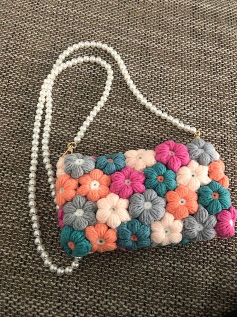 Puff Flower Crochet Bag Pattern, Woolen Handbag, Woolen Bag, Flower Bag Crochet, Flower Crochet Bag, Woolen Crochet, Crochet Flower Bag, Crochet Hand Bag, Crochet Puff Flower