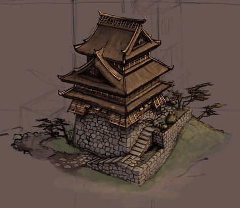 Japanese Fortress, Diorama Painting, Medieval Map, Historical Concepts, Artstation Concept Art, Map Drawing, Props Concept, Japanese Castle, Castle Tower