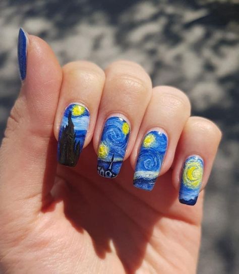 The Starry Night, Van Gogh, Starry Night, Nail Polish, Van, Nails, Yellow, Blue, Art