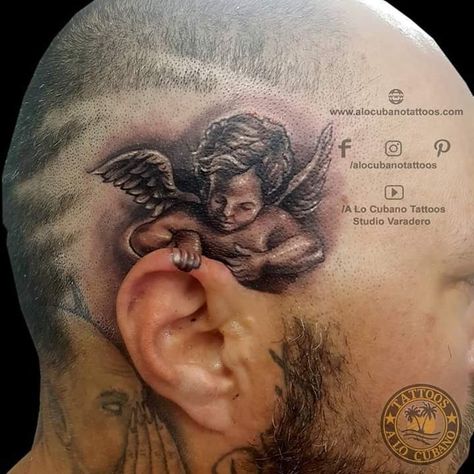 Angel Whispering In Ear Tattoo Design, Shoulder Sleeve Tattoos, Angel Tattoos, Capas Samsung, Devil Tattoo, Tattoo Board, Chicano Tattoos, Small Angel, 3d Tattoos