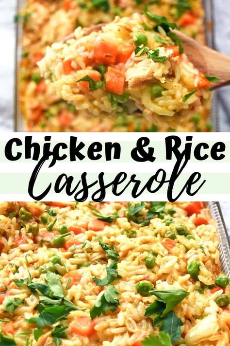 Creamy Chicken And Rice Casserole, Chicken Rice And Peas, Casseroles Chicken, Frozen Peas And Carrots, Chicken And Rice Casserole Recipe, Chicken Rice Bake, Best Chicken Casserole, Casseroles Recipes, Easy Casseroles