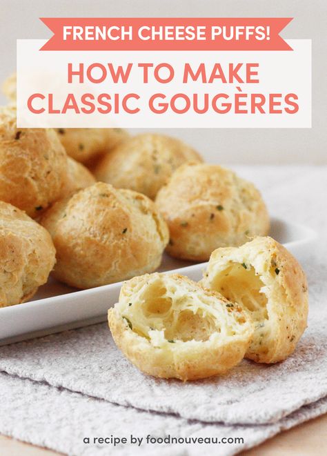 Gougeres Recipe, French Cheese, Cheese Puffs, Choux Pastry, Pastry Bag, Cheese Flavor, Grated Cheese, Cream Puffs, Baking Sheets