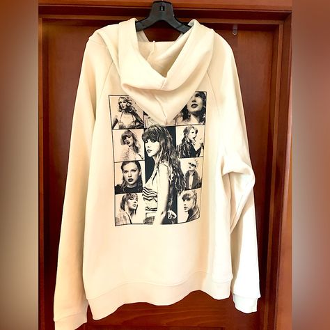 Brand New Taylor Swift Eras Tour Concert Hoodie Size X-Large Long Sleeve Hoodie In Cream With Black Print Pristine Condition, Unworn, Bought At The July 22nd Seattle Washington Concert! 100% Egyptian Cotton, With Taylor Swift Eras Tour Printed On Front, Taylor Swift Collage On Back. Cozy As Hell, Oversized Fit #Taylorswift #Erastour #Taylorswiftmerch #Taylorswiftconcert Taylor Swift Eras Tour Concert, Taylor Swift Hoodie, Taylor Swift Collage, Concert Hoodie, New Taylor Swift, Taylor Merch, Eras Tour Concert, Beige Hoodie, Swift Party