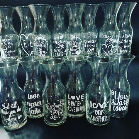 Flower Vase Cricut Ideas, Love Sayings, Love Jar, Reception Tables, Reception Table, My Wedding, Cricut Ideas, Flower Vase, Small Flowers