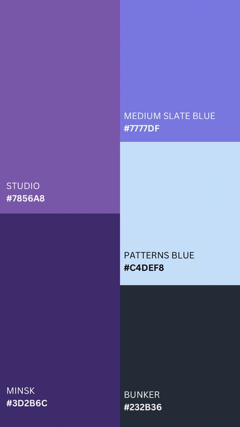 Dark Purple And Light Blue Wedding Color Palettes, Purple And Teal Palette, Purple Blue White Color Palette, Violet Blue Color Palette, Blue Purple Colour Palette, Purple Logo Color Palette, Purple And Blue Colour Palette, Purple Color Pallettes, Navy And Purple Color Palette