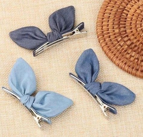 Denim Hair Accessories, Diy Hair Accessories For Kids, Handmade Hair Accessories Diy, Diy Hair Clips, Diy Scrunchie, Hair Accessories Kids, Diy Hair Clip, Hair Bows Diy Ribbon, Felt Hair Bows