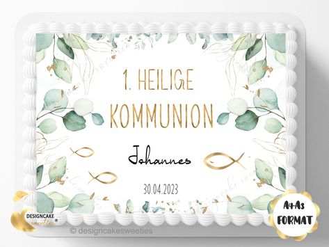 Tortenaufleger EUKALYPTUS Kommunion, Konfirmation, Firmung FISCHE- rechteckig personalisiert mit Wunschtext | Tortendeko Kuchendeko Fondant https://etsy.me/40u8JO1 Decoration Cake, Cake Decoration, Cake Topper, Cake Toppers, Fondant, 20 Cm, Cake Decorating, Fish, Cake