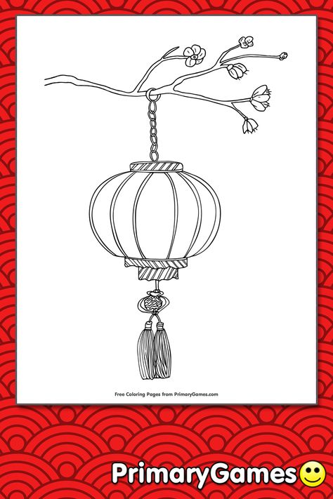 Lunar New Year Lantern Drawing, Chinese Festival Drawing, Lantern Drawing Simple, Chinese Lantern Tattoo, Japandi Diy, Chinese Lantern Drawing, Lantern Coloring Page, Lanterns Drawing, Chinese New Year Images