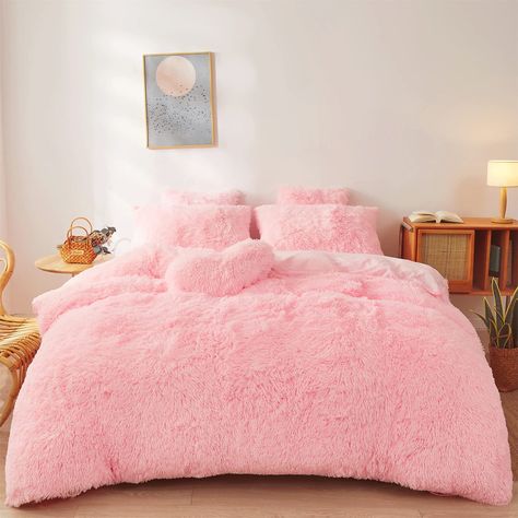 PRICES MAY VARY. 🌙Fluffy & Soft: The front utilizes extremely 330 gsm fluffy shaggy faux fur fabric and the 280 gsm reverse is exquisite velvet fabric. This 100% polyester pink duvet cover set instantly brings a welcoming warmth and adds a dose of softness.High-quality materials for the ultimate shopping experience 🌙Faux Fur Bedding: Plush shaggy pink duvet cover set have unique style with , looks lovely on the bed,softest and most shaggy fun looking set. features a luxury fluffy mongolian fau Pink Faux Fur Bedding, Pink Twin Bed, Faux Fur Bedding, Fur Comforter, Workshop Projects, Pink Bedding Set, Fluffy Duvet, Fluffy Comforter, Beautiful Bedding Sets