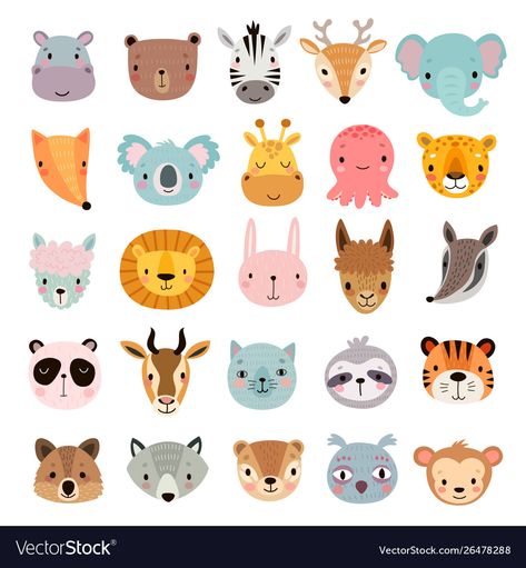 Kawaii Vector, Drawn Characters, Animal Illustration Kids, Head Cartoon, Baby Print, Kids Vector, Face Illustration, Owl Cartoon, Cat Vector