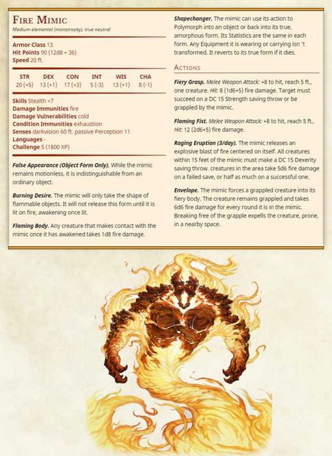 Day 18: Fire Mimic - Imgur Dnd Elemental, Dnd Enemies, Homebrew Monsters, 5e Monsters, Dungeons And Dragons Rules, Dungeons And Dragons Races, Dnd Druid, Dnd Stats, Dnd Monster