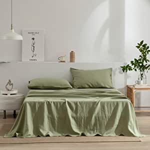 These are the softest, coziest linen sheets! Green Linen Sheets, White Metal Bed, Green Bedding Set, Pure Linen Bedding, Linen Bedding Natural, Linen Bed Sheets, Soft Bed Sheets, French Bed, Natural Bedding