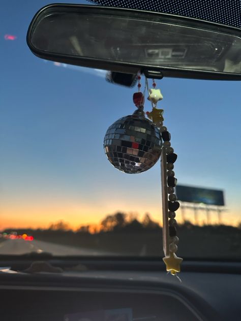 Disco Ball Rear View Mirror, Mirrorball Car Decoration, Disco Ball Car Decor, Car Disco Ball, Taylor Swift Car Decor, Cute Car Accessories Aesthetic, Orange Disco Ball, Taylor Swift Car, Mirrorball Taylor Swift